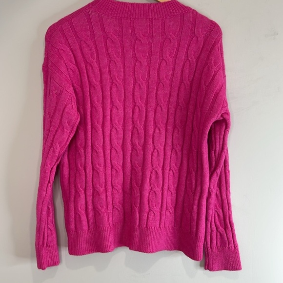 Shein Fuchsia Pink Cable Knit Sweater Crewneck Long Sleeve Size L 8/10 - Picture 9 of 11